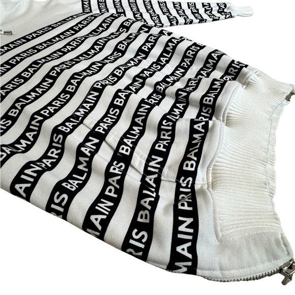 BALMAIN Black & White Logo Hoodie with side zippers 100% Authentic Size 36 - Picture 3 of 9